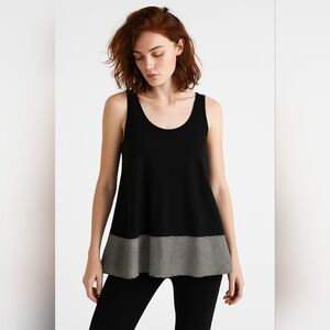 Alembika Linen Blend Sleeveless Tunic Tank Top Black Gray Women's Size 3 = US 12